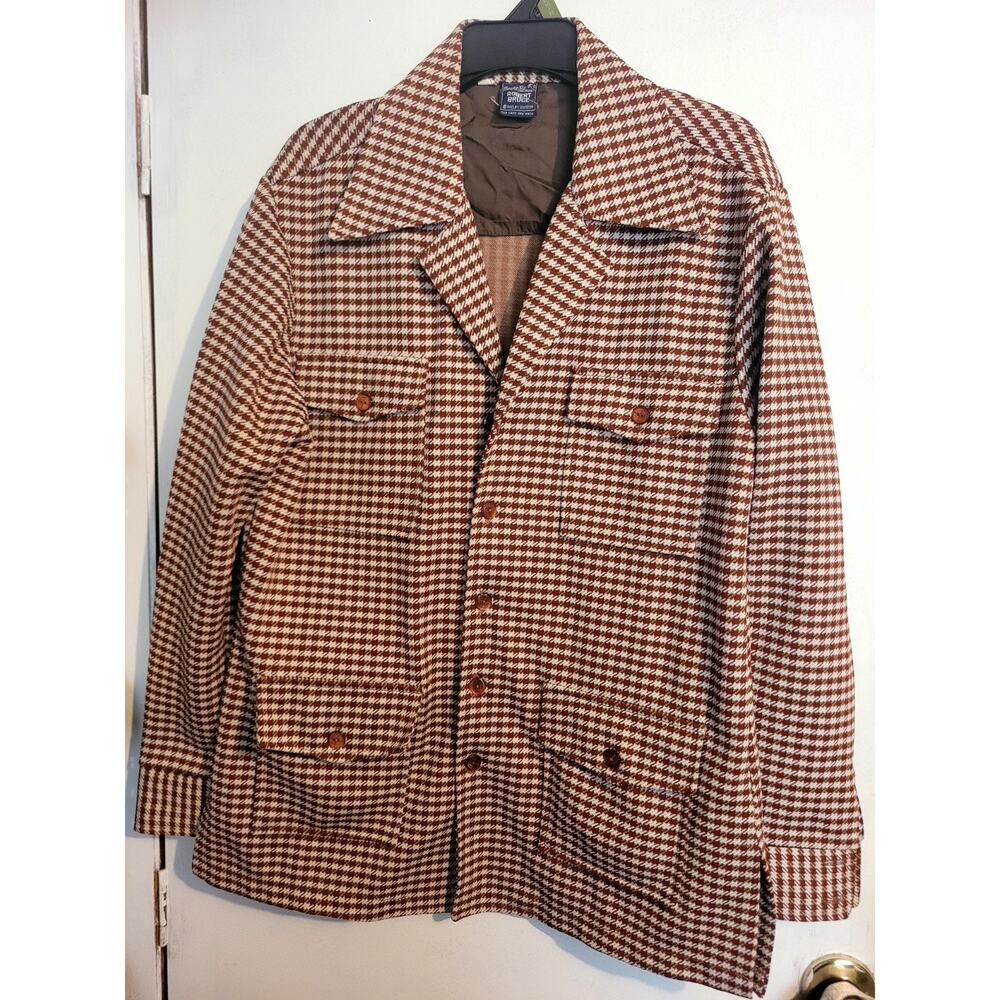 Arnold Palmer Outer Shirt Jacket Vintage Robert Bruce USA Made Houndstooth-Sz L